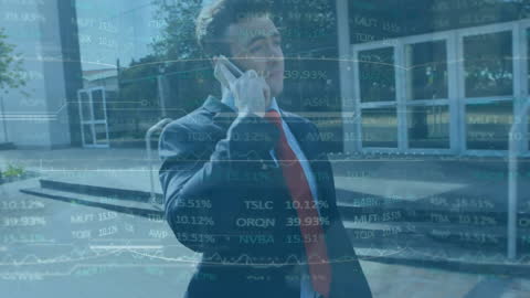 Business Executive Walking with Data Overlay