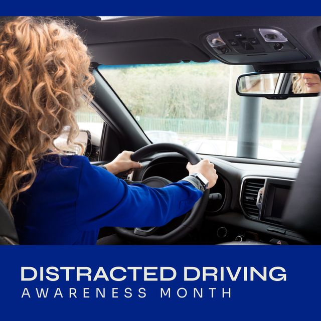 Distracted Driving Awareness Month Awareness Campaign Poster with Woman Driving - Download Free Stock Templates Pikwizard.com