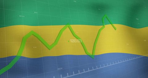 Digital Graph Overlay on Gabon Flag Representing Financial Data Trends