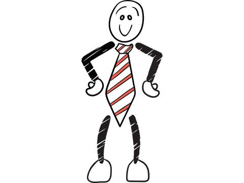 Cheerful cartoon man with red and white striped tie on transparent background