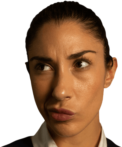 Thoughtful caucasian woman contemplating expressions on transparent background