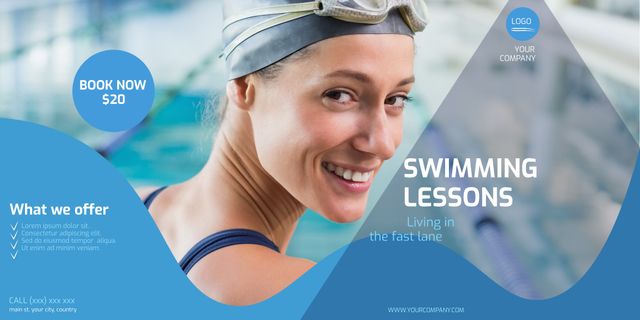 Smiling Swimmer Promoting Swimming Lessons for Fitness and Joy - Download Free Stock Templates Pikwizard.com