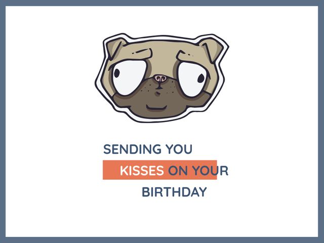 Cartoon pug illustration perfect for playful and heartwarming birthday messages. Ideal for greeting cards, social media posts, and digital e-cards to bring joy and warmth to someone's special day.