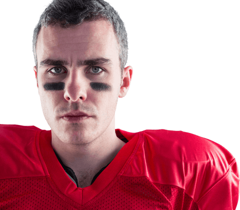 Serious American Football Player Wearing Red Jersey on Transparent Background