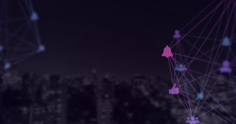 Digital Icons Spinning Over Cityscape Night Skyline - Download Free Stock Images Pikwizard.com