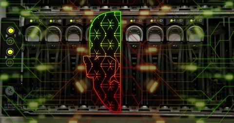 Futuristic human mind digital integration over server connections