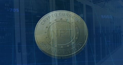 Futuristic digital cryptocurrency nft icon with servers