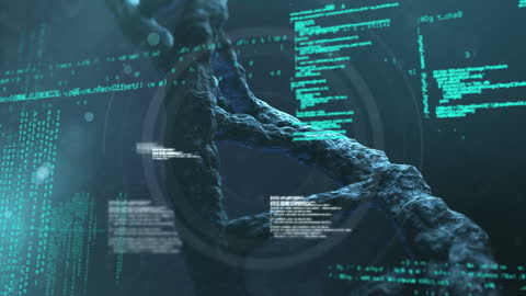 3D DNA Strand with Digital Code in Motion