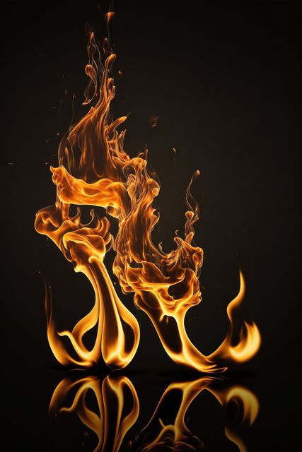This image showcases abstract, dancing flames with vivid orange hues set against a dark background, creating a dramatic and intense visual focus. Useful in themes of heat, energy, danger, or as an artistic element for backgrounds, marketing materials, or graphic design projects.