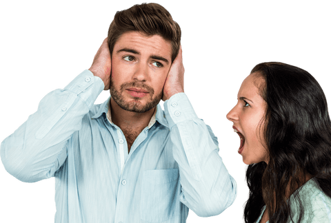 man ignoring angry woman by covering ears on transparent - Download Free Stock Videos Pikwizard.com