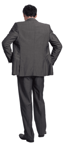 Businessman in Suit with Hands on Hips Transparent Back View