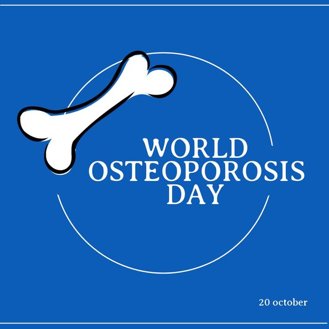 This image is ideal for promoting World Osteoporosis Day events, educational materials, social media posts, and healthcare campaigns. The prominent bone graphic and bold text on the blue background make it attention-grabbing and effective for increasing awareness about bone health and osteoporosis prevention.