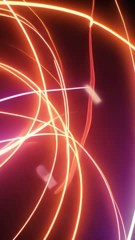 Vertical neon arcs swirling in digital space, glowing beams and particles for motion backgrounds