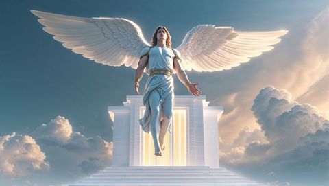 Ethereal Angelic Being Hovering Above Glowing Hallway