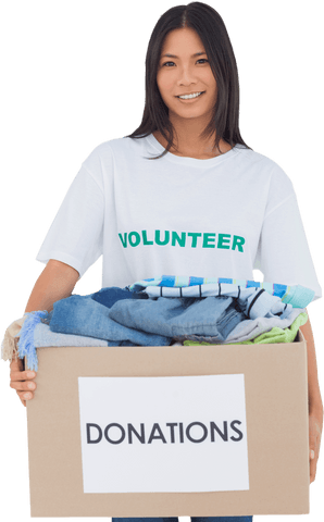 Transparent background of woman with box for donation projects