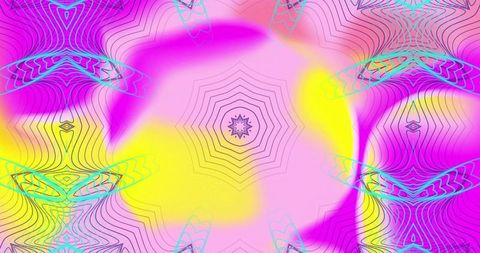 Psychedelic neon kaleidoscope orb with concentric polygon lines and star motif