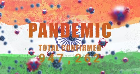 COVID-19 Statistics on Indian Flag with Virus Cell Graphics