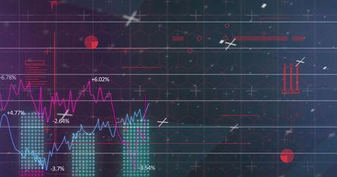 Futuristic Digital Interface with Graphs and Data Analysis Overlay