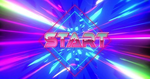 Futuristic start text with vibrant neon lights