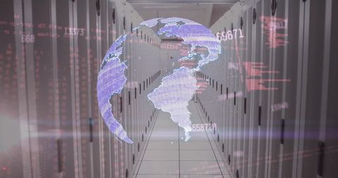 Digital Globe Overlay in Futuristic Data Center - Download Free Stock Images Pikwizard.com