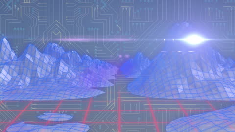 Abstract Mountain Hologram with Circuit Board Background