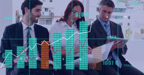 Business professionals analyzing financial data with growth charts