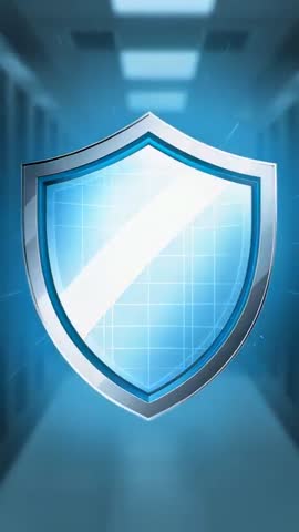 Pulsing Blue Shield Brightening in Corridor with Metal Rim and Grid Light Vertical Video