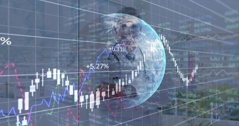 Doctor Analyzing Financial Charts and Global Data in Healthcare Context