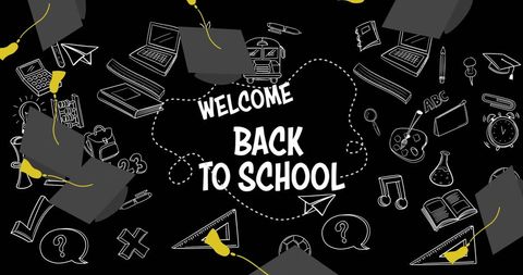 Welcome back to school with educational icons background