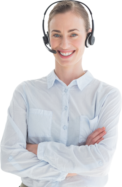 Smiling Caucasian Businesswoman with Headset on Transparent Background - Download Free Stock Videos Pikwizard.com