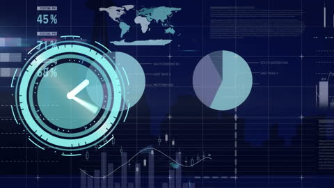 Futuristic Infographic Interface with Digital Clock