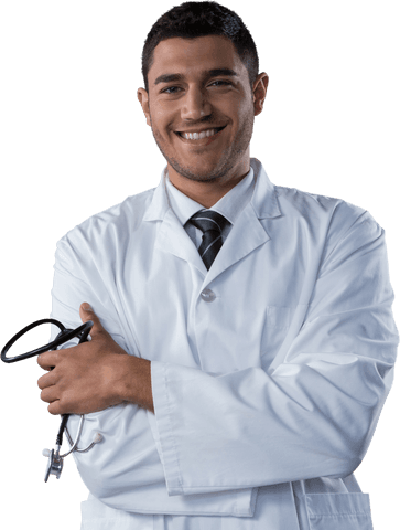 Confident Smiling Doctor Holding Stethoscope on Transparent Background - Download Free Stock Videos Pikwizard.com