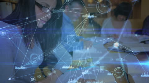 Students Innovating with Futuristic Digital Interface Overlay