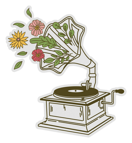 vintage gramophone with vibrant floral burst on transparent background - Download Free Stock Videos Pikwizard.com