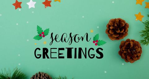 Festive Season's Greetings Card with Pine Cones and Holly - Download Free Stock Images Pikwizard.com