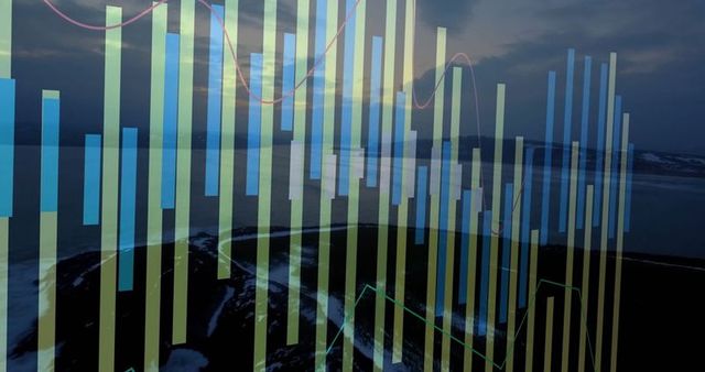 Data Visualization Over Serene Lakeside at Dawn