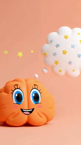 Peach Cartoon Cloud Character Dreaming Star-Filled Thought Bubble Transforming Blue Vertical Video