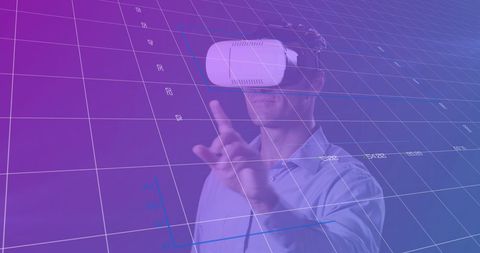 Man Using VR Headset with Digital Interface Overlay - Download Free Stock Images Pikwizard.com