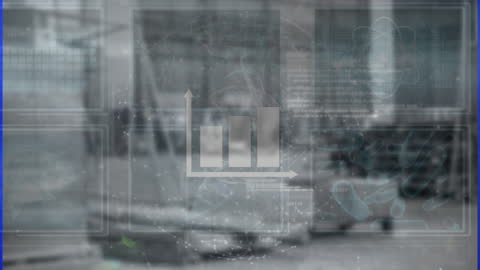 Futuristic Data Display with Warehouse Background