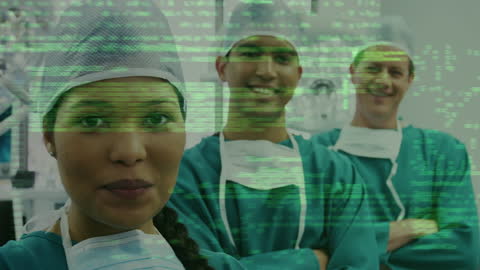 Diverse Surgical Team with Digital Data Overlay in Medical Setting