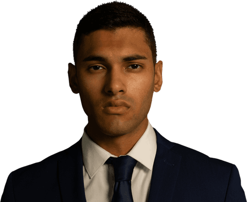 Transparent professional serious young hispanic man in suit