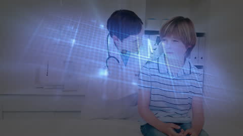 Digital Cardiogram Overlay on Doctor and Young Patient