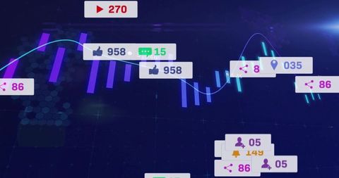 Futuristic Digital Dashboard with Candlestick Bars and Hex Grid Interface