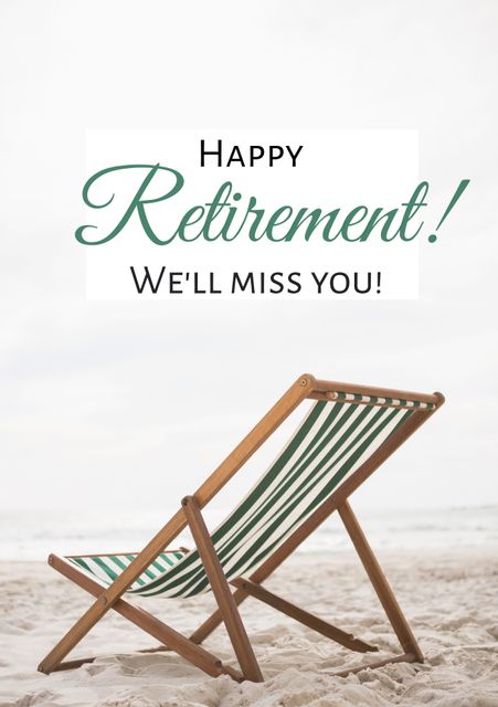 Striped Beach Chair on Sand - Retirement Farewell Message - Download Free Stock Templates Pikwizard.com