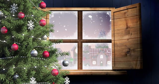 Cozy Christmas Window with Snowy Winter Scene - Download Free Stock Images Pikwizard.com