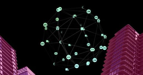 Digital Network Globe Over Futuristic Urban Model