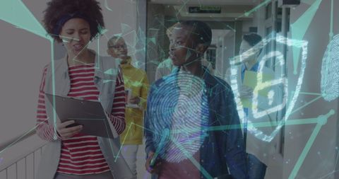 Cybersecurity concept with diverse people in business environment