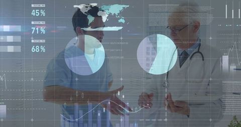 Doctors analyzing data on digital interface in hospital environment