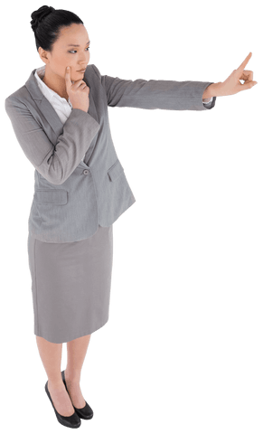 Focused asian businesswoman gesture on transparent background