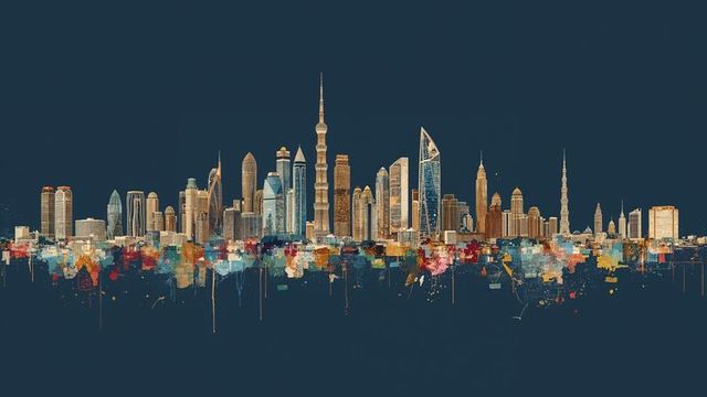 Futuristic urban skyline with abstract artistry